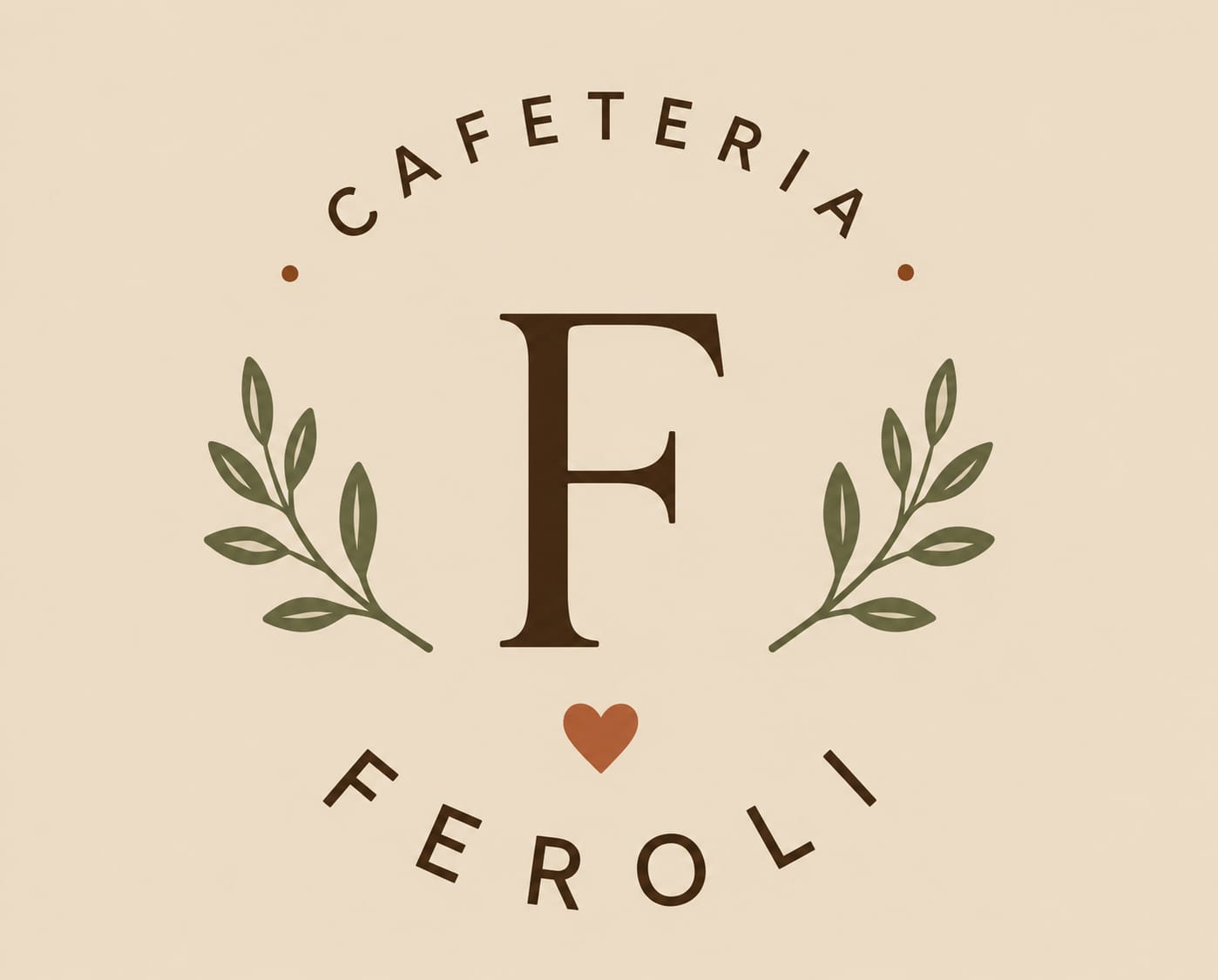 Logotipo da Feroli Cafeteria — letra F cercada por ramos e um coração